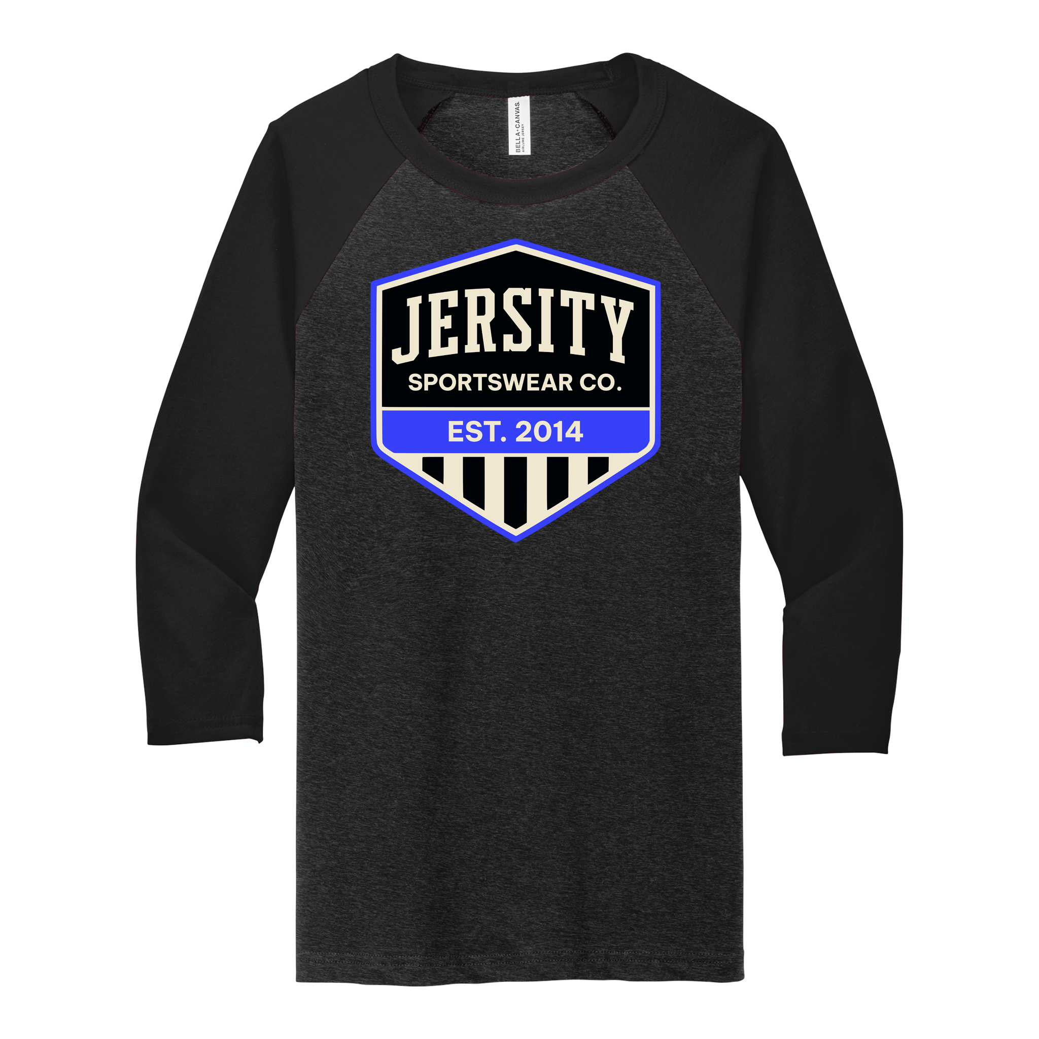 Jersity Vintage Shield - BELLA+CANVAS Unisex 3/4 Sleeve Baseball Tee