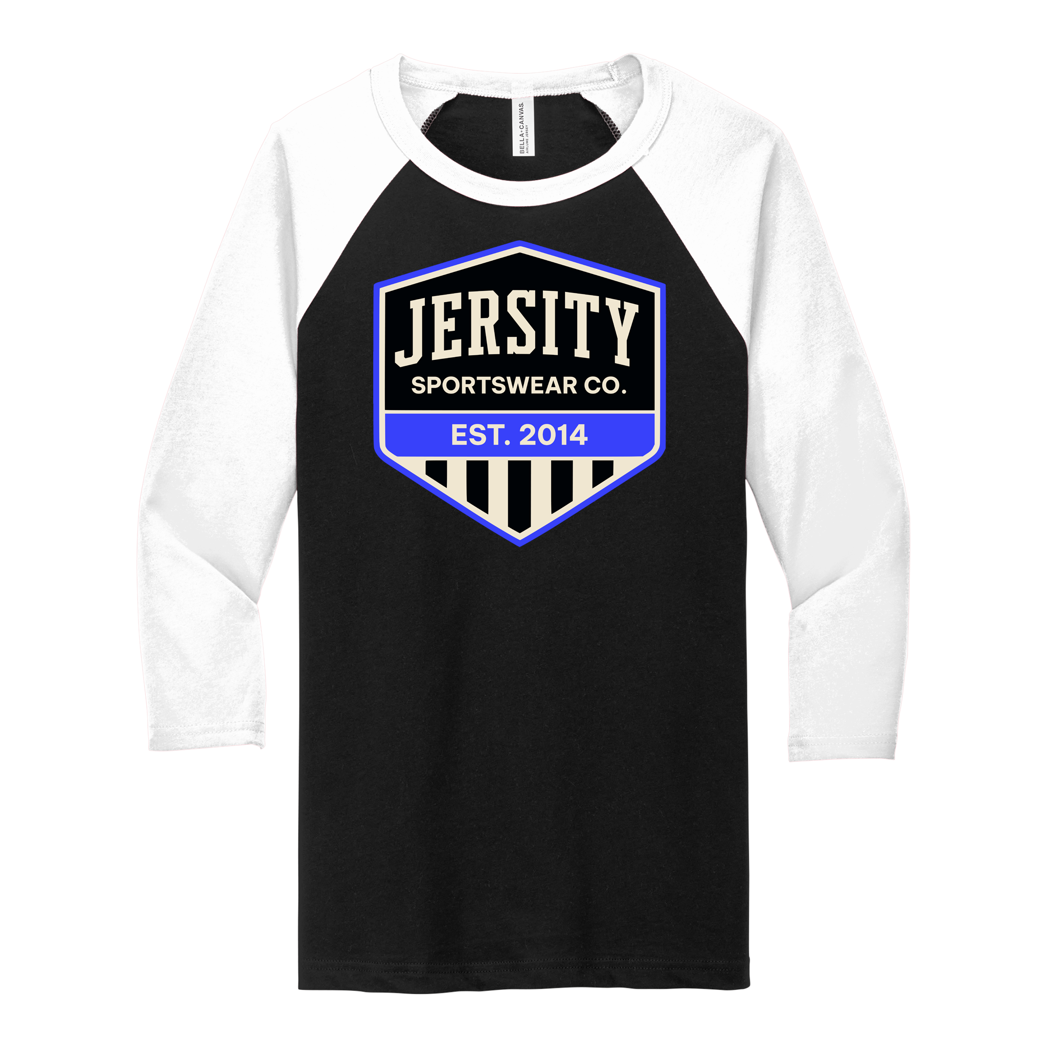 Jersity Vintage Shield - BELLA+CANVAS Unisex 3/4 Sleeve Baseball Tee