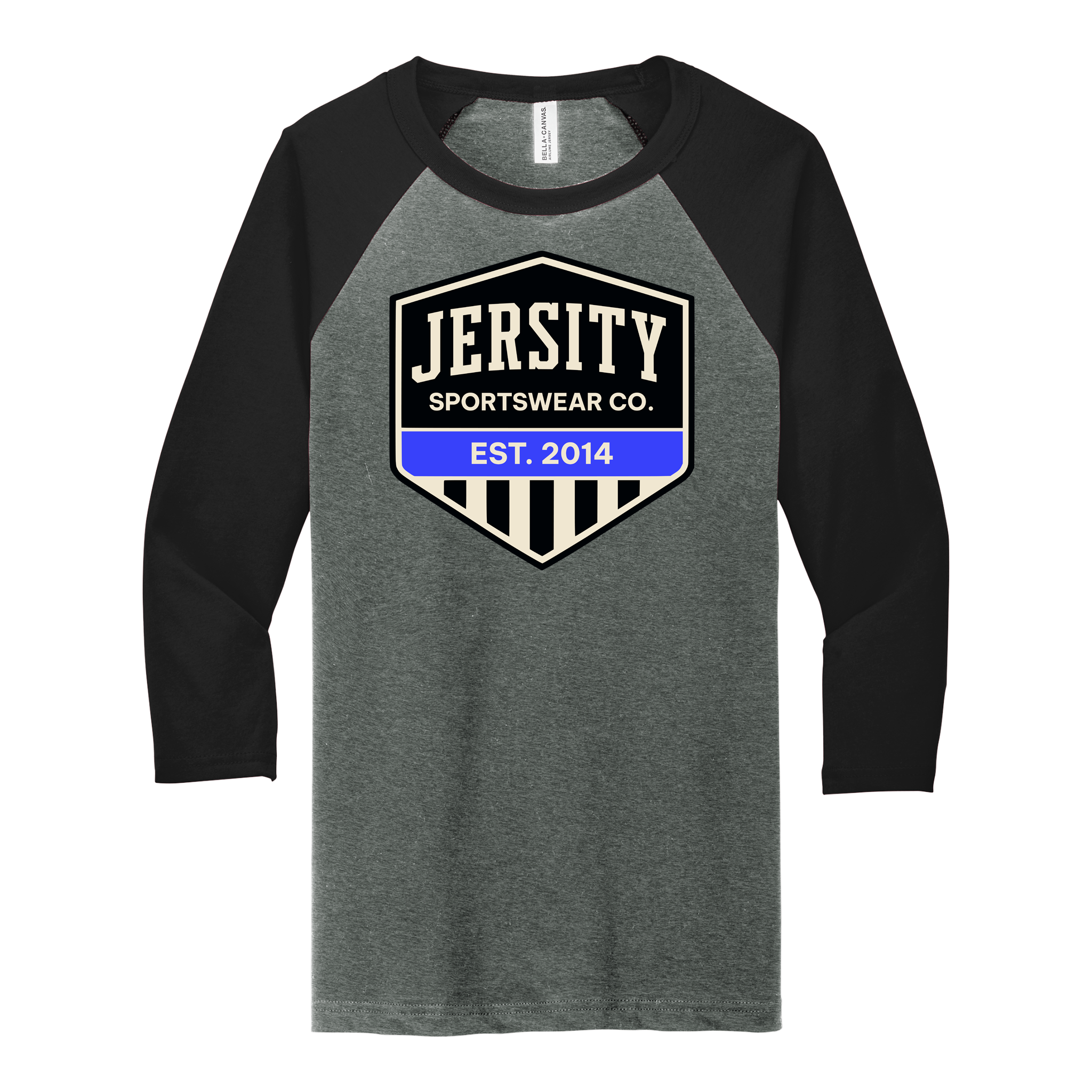 Jersity Vintage Shield - BELLA+CANVAS Unisex 3/4 Sleeve Baseball Tee