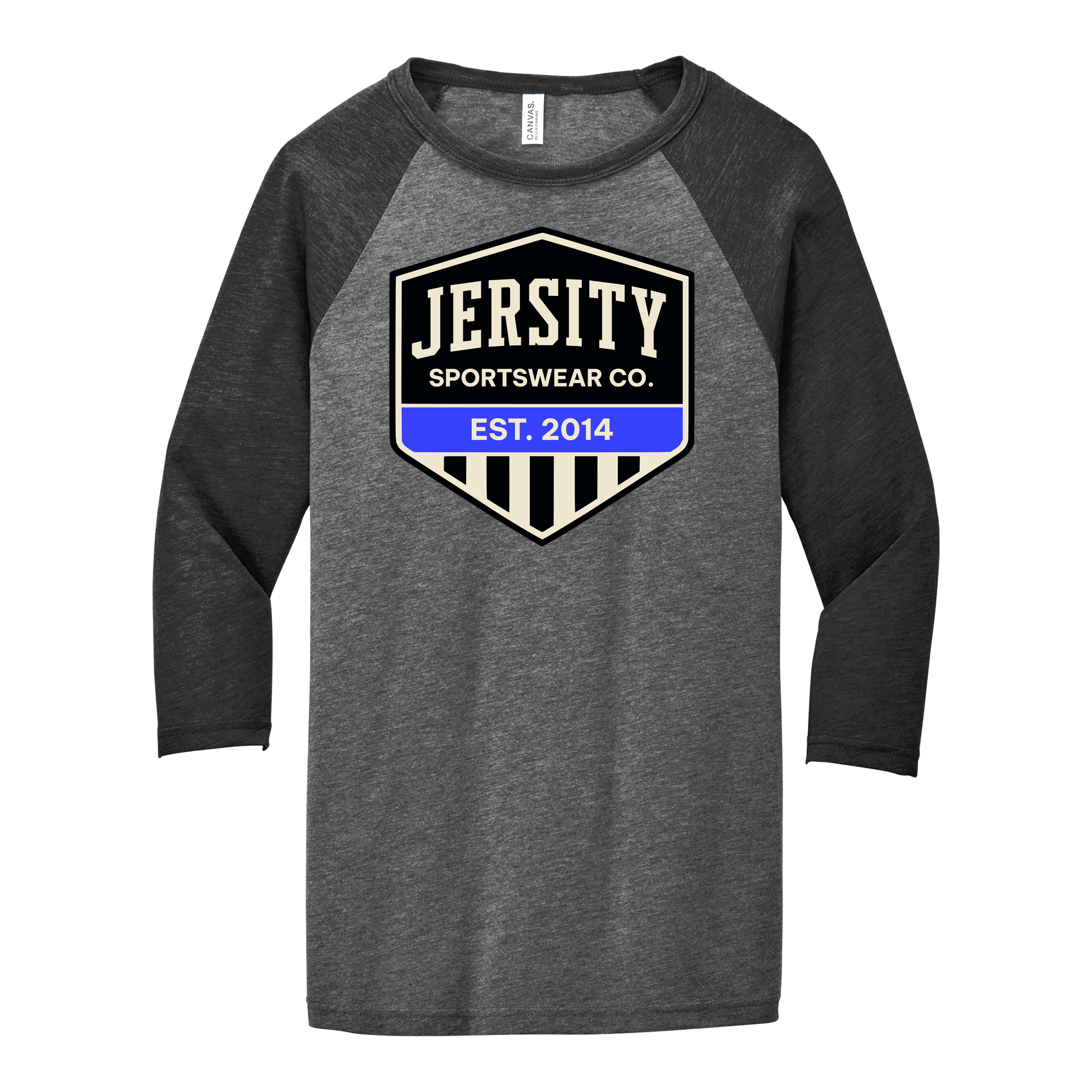 Jersity Vintage Shield - BELLA+CANVAS Unisex 3/4 Sleeve Baseball Tee