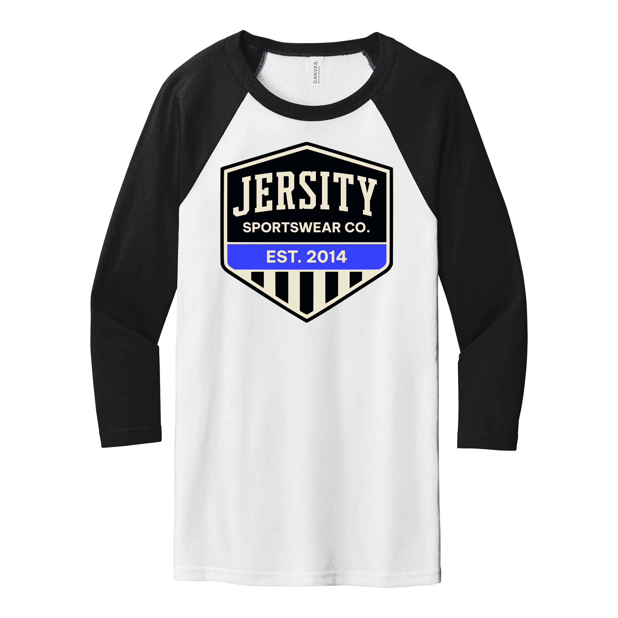 Jersity Vintage Shield - BELLA+CANVAS Unisex 3/4 Sleeve Baseball Tee