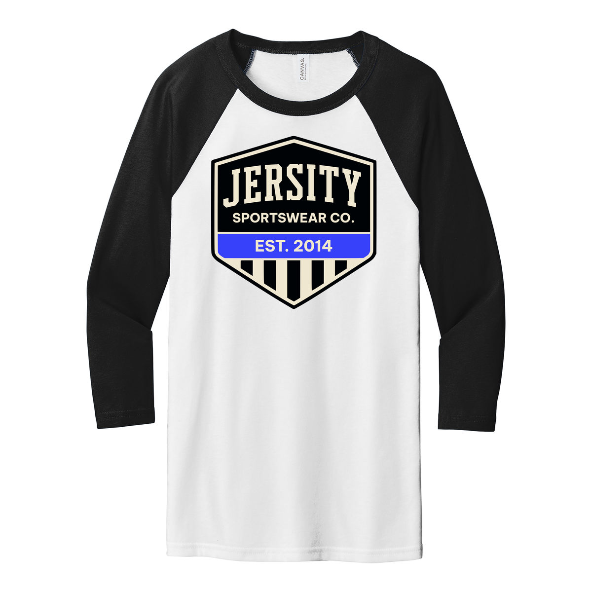Jersity Vintage Shield - BELLA+CANVAS Unisex 3/4 Sleeve Baseball Tee