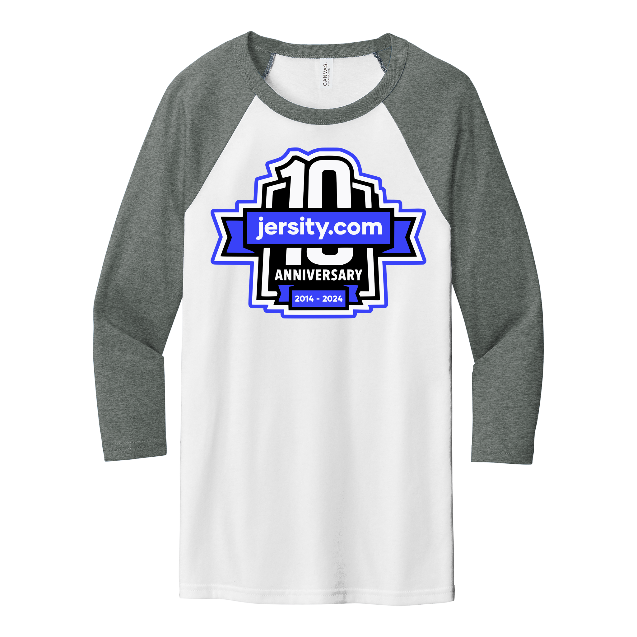 Jersity 10th Anniversary - BELLA+CANVAS Unisex 3/4 Sleeve Baseball Tee