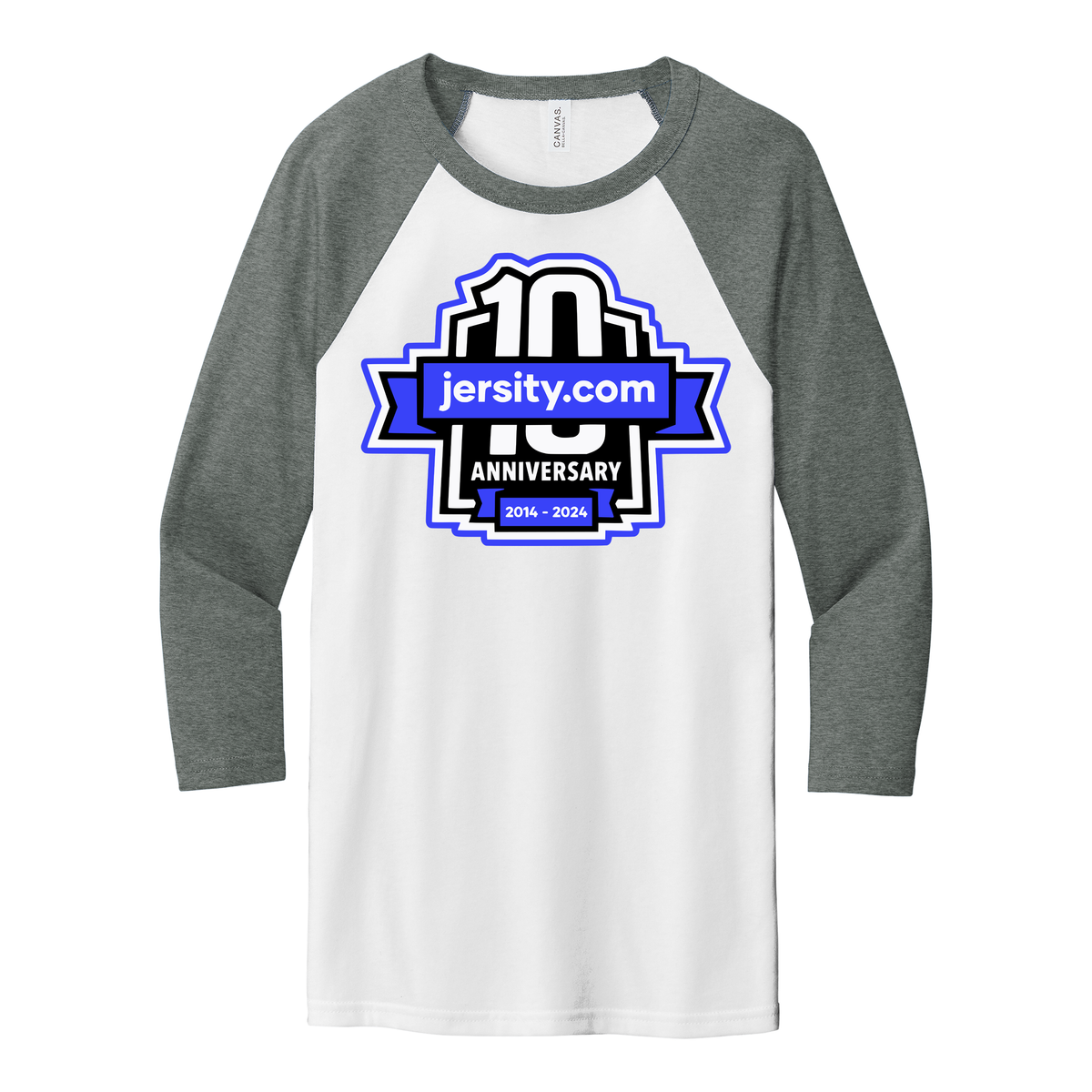 Jersity 10th Anniversary - BELLA+CANVAS Unisex 3/4 Sleeve Baseball Tee