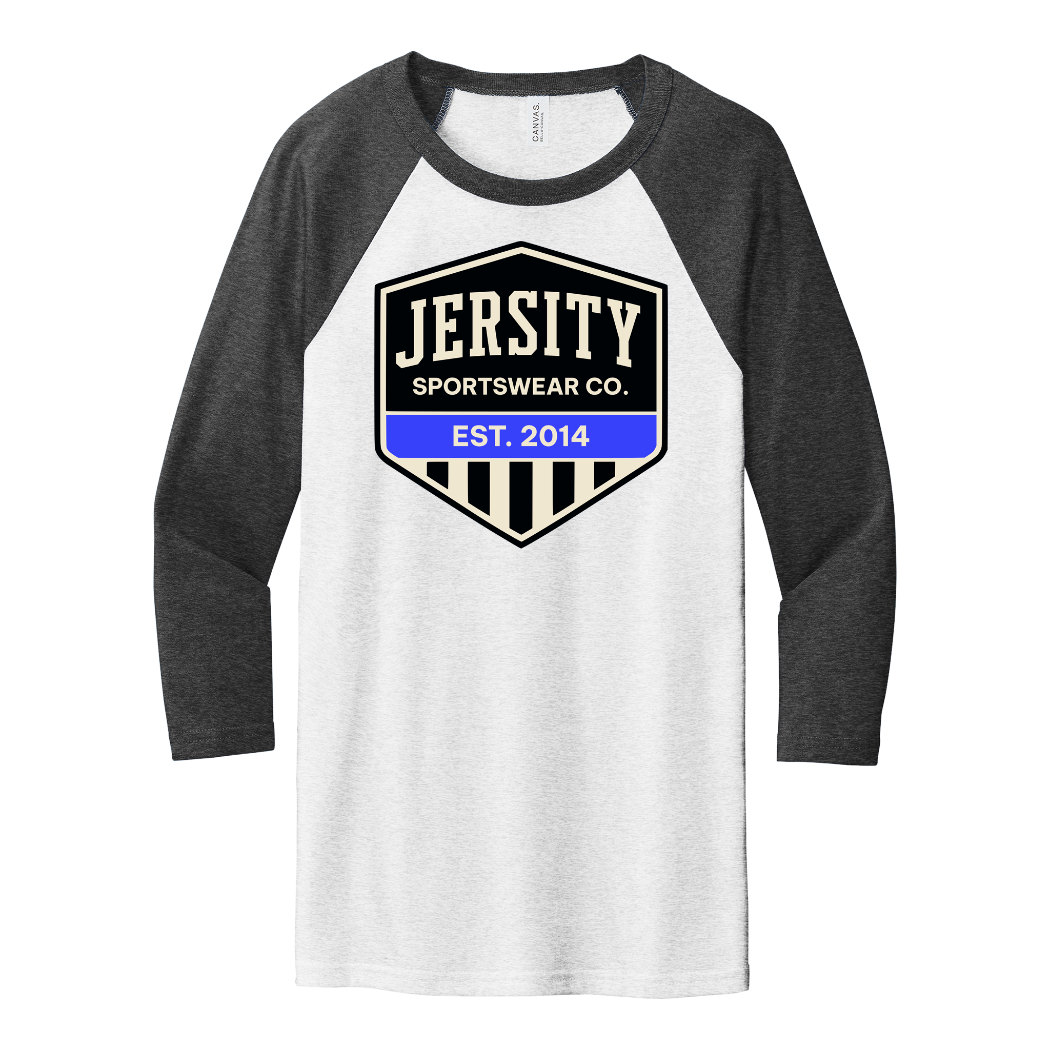 Jersity Vintage Shield - BELLA+CANVAS Unisex 3/4 Sleeve Baseball Tee
