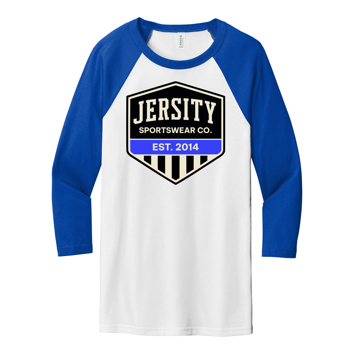 Jersity Vintage Shield - BELLA+CANVAS Unisex 3/4 Sleeve Baseball Tee