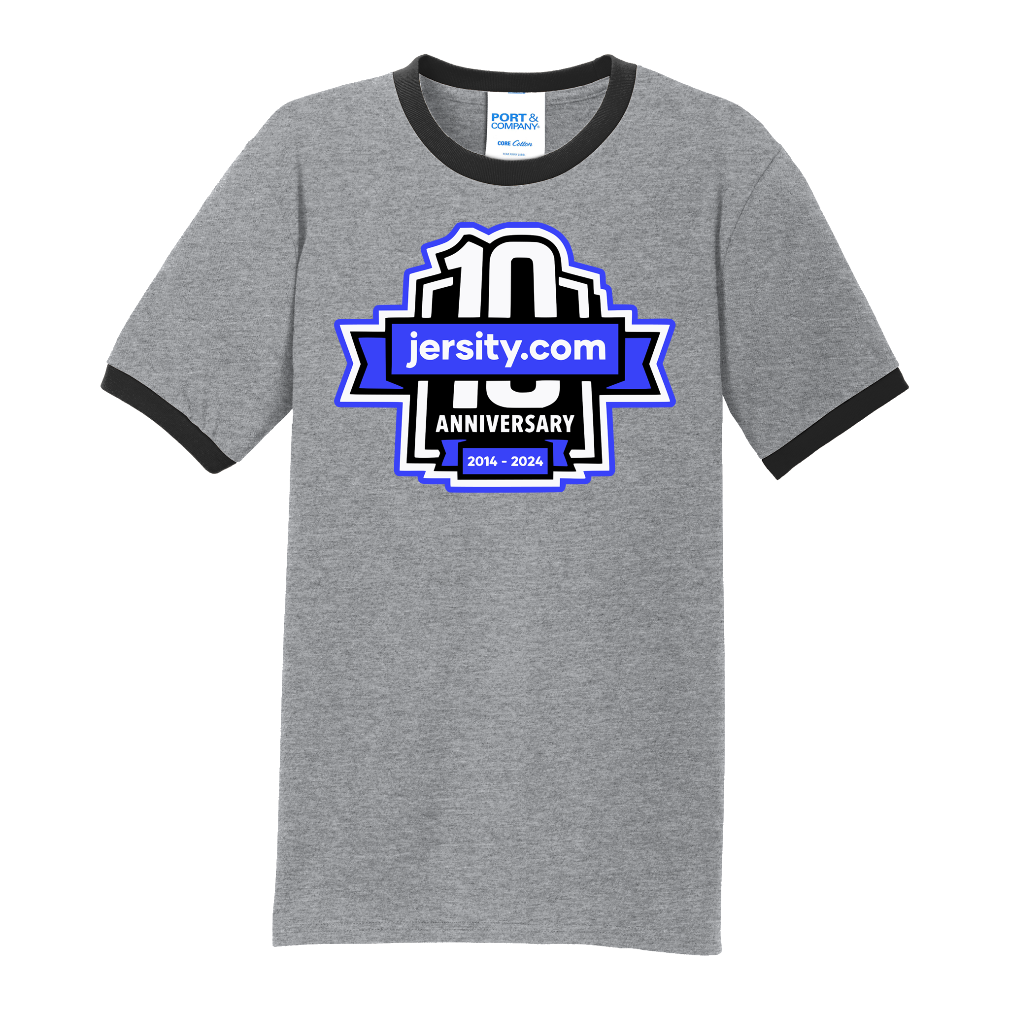 Jersity 10th Anniversary - Port & Co Core Cotton Ringer Tee
