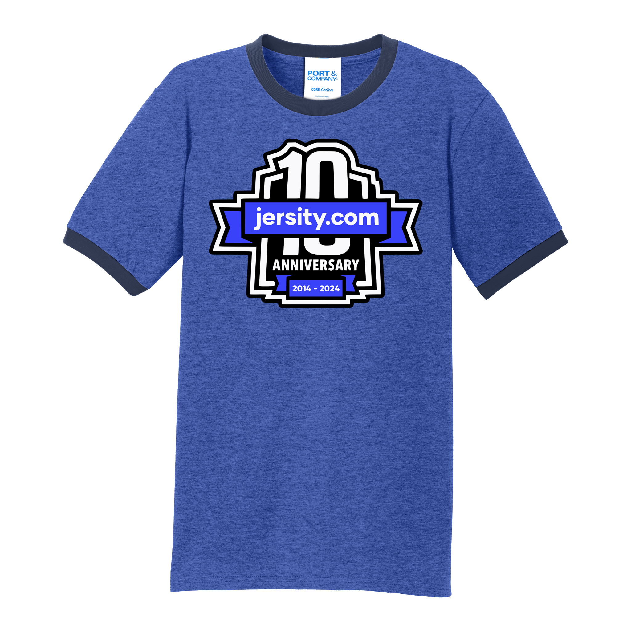 Jersity 10th Anniversary - Port & Co Core Cotton Ringer Tee