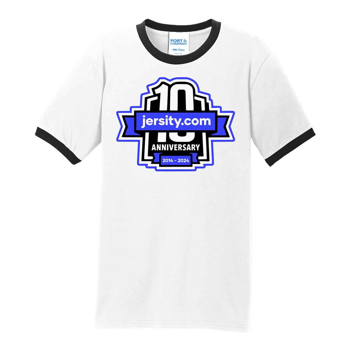 Jersity 10th Anniversary - Port & Co Core Cotton Ringer Tee