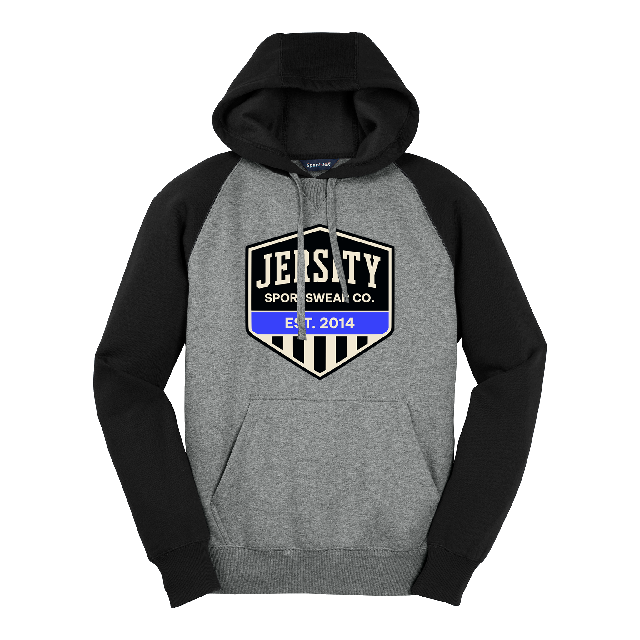 Jersity Vintage Shield - Sport-Tek Raglan Colorblock Pullover Hooded Sweatshirt