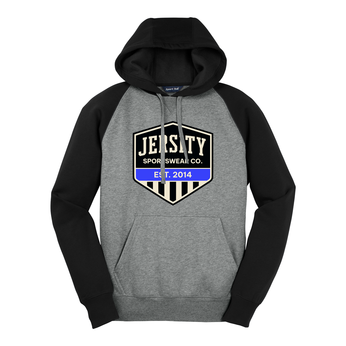 Jersity Vintage Shield - Sport-Tek Raglan Colorblock Pullover Hooded Sweatshirt
