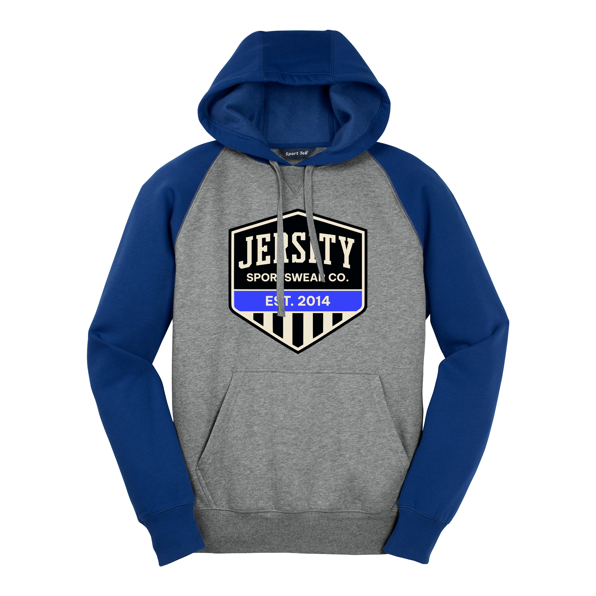 Jersity Vintage Shield - Sport-Tek Raglan Colorblock Pullover Hooded Sweatshirt