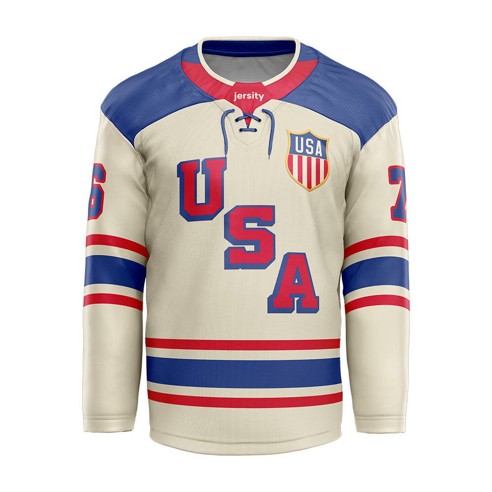 USA Throwback Cream Hockey Jersey