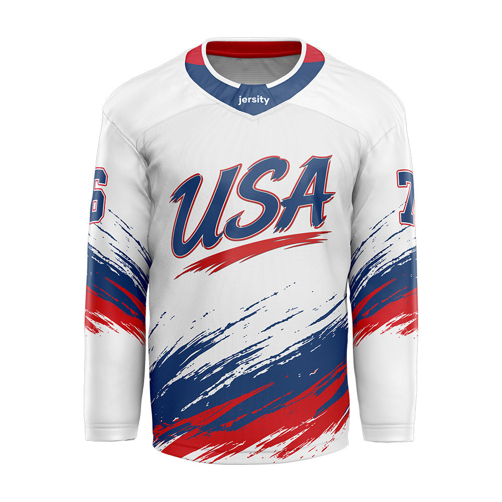 USA Brushstroke White Hockey Jersey