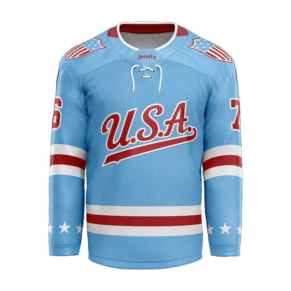 USA Retro Blue Hockey Jersey